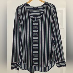 Express Blue and White Boxy Long Sleeve Blouse